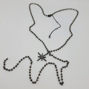 Gunmetal And Clear Crystal Starburst Charm Y-Drop Neckace 22.5 in Signed L